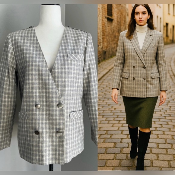 Custom Tailored Handmade Plaid Double Breasted Wool Blazer - M - Picture 1 of 16